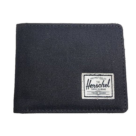 New Herschel Supply Designer Men's Street Style Logo Bi Fold Wallet Black - Picture 2 of 4